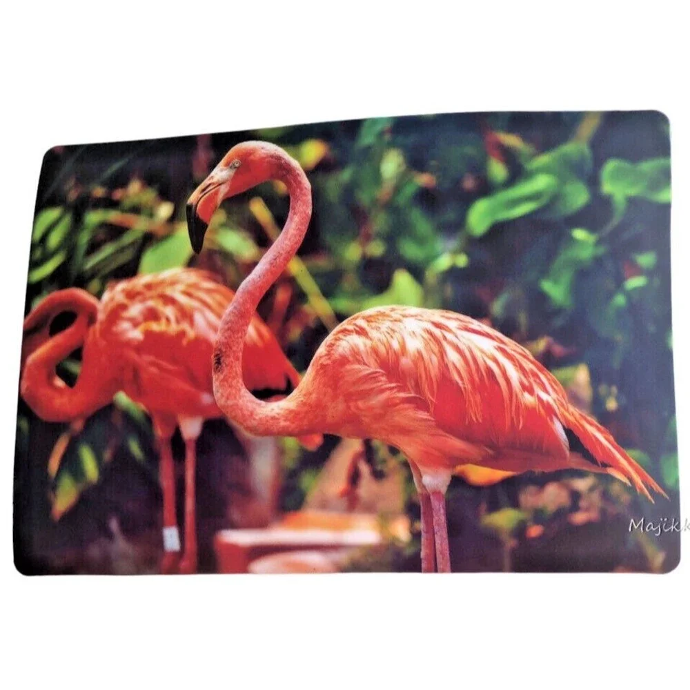 Pink Flamingo Placemats Set of 4 Vinyl Foam Back 18x13 Beach House Tropical